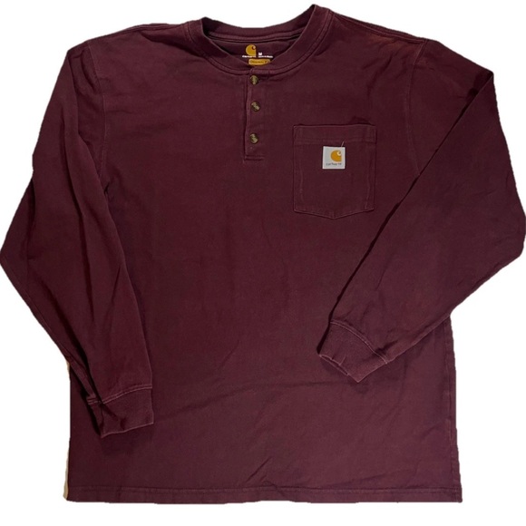 Carhartt Henley Shirt Maroon Mens Size Medium Original Fit Pocket Very Clean - Picture 1 of 7